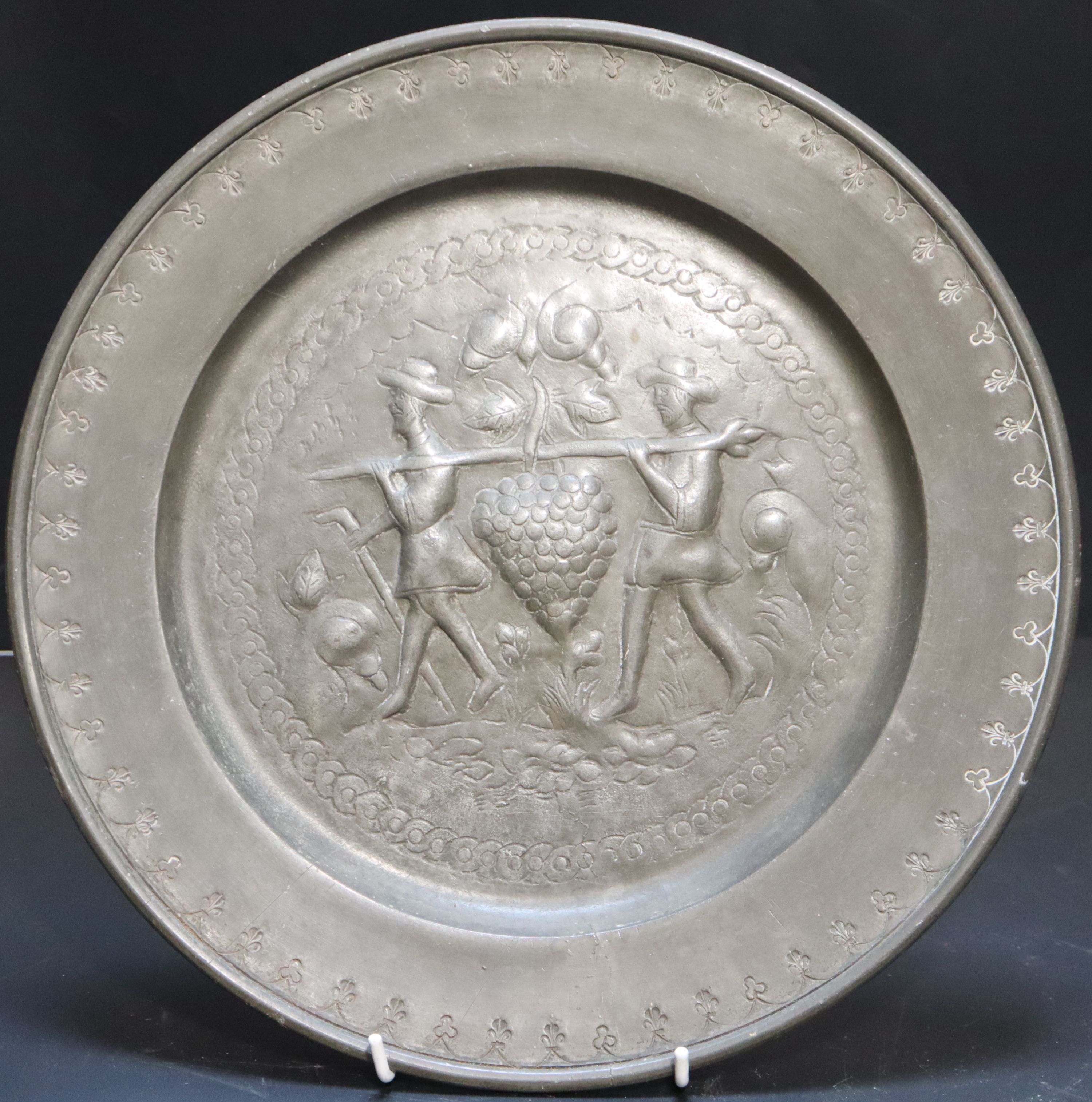 Two century style Continental pewter dishes,